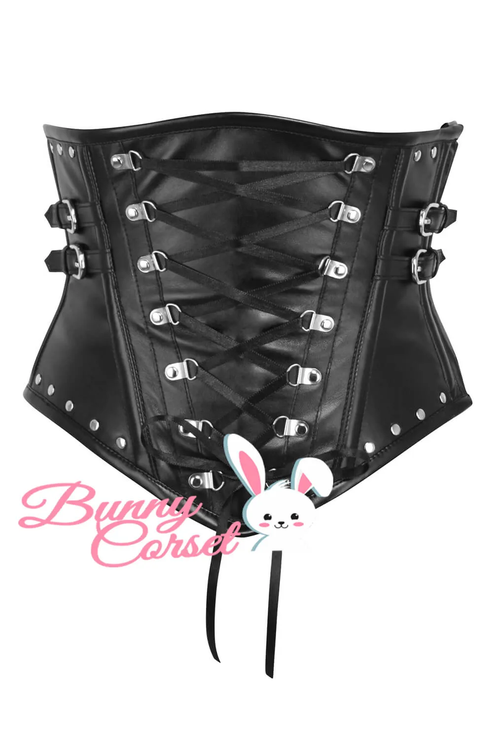 Dashawn Black Faux Leather Underbust Corset