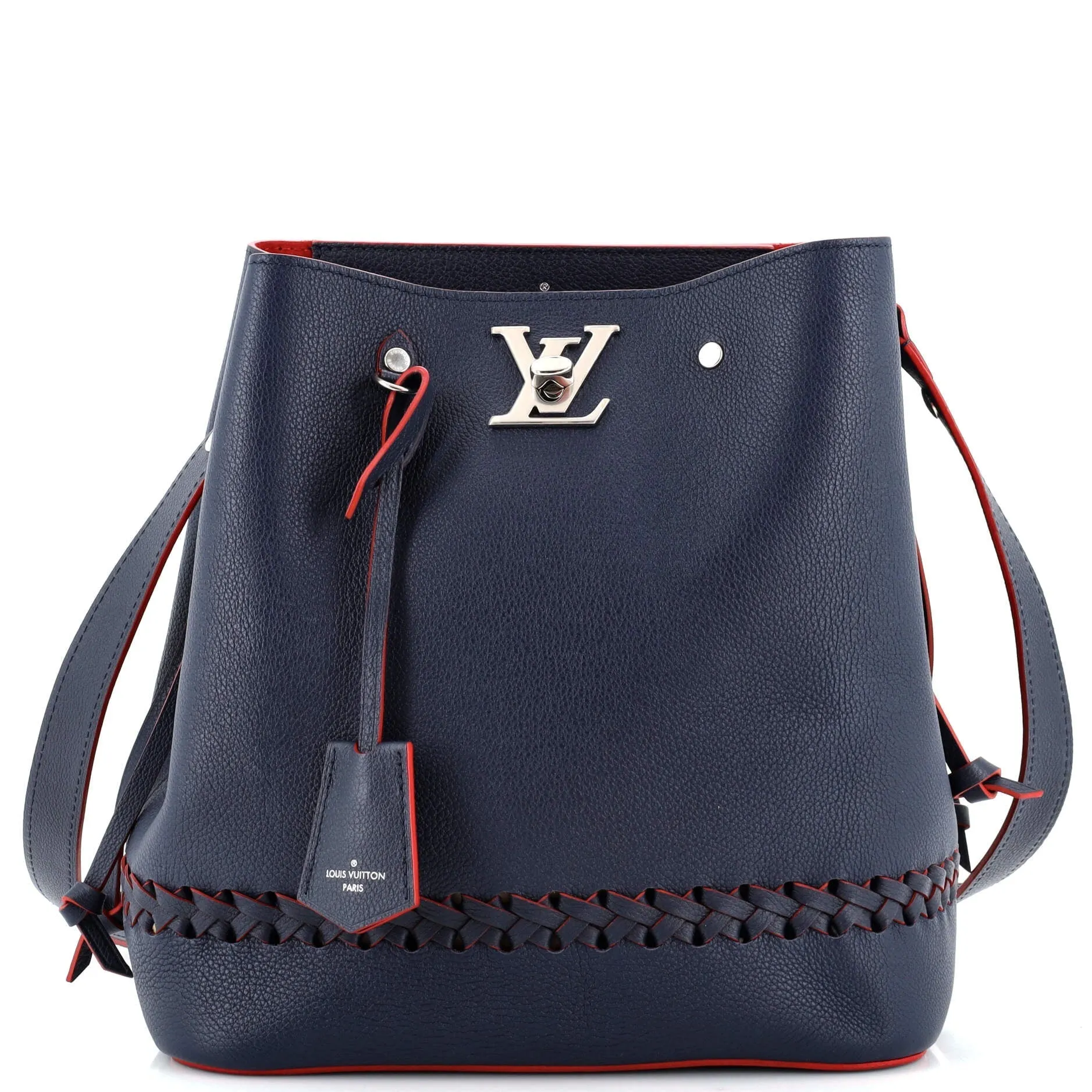 Designer Lockme Bucket Bag Braided Leather