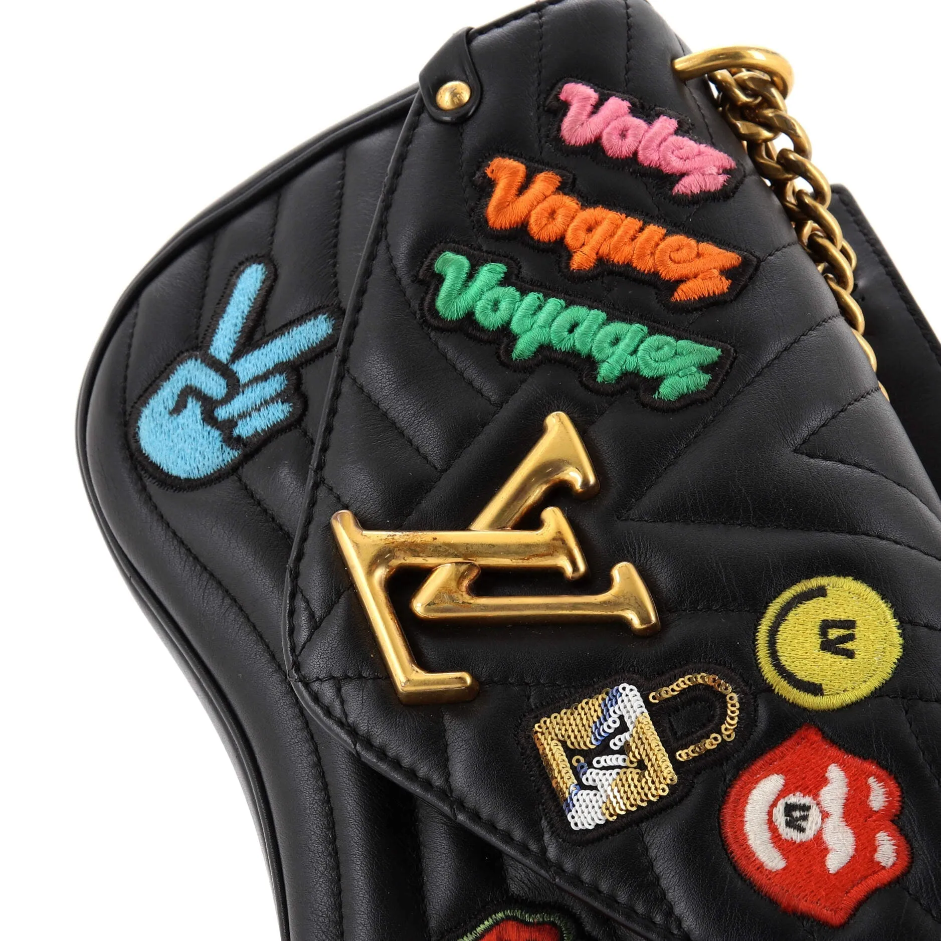 Designer New Wave Chain Bag Limited Edition Patches Quilted Leather MM