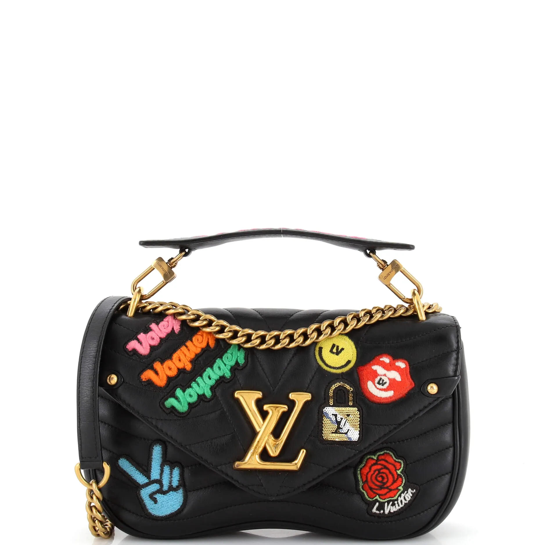 Designer New Wave Chain Bag Limited Edition Patches Quilted Leather MM