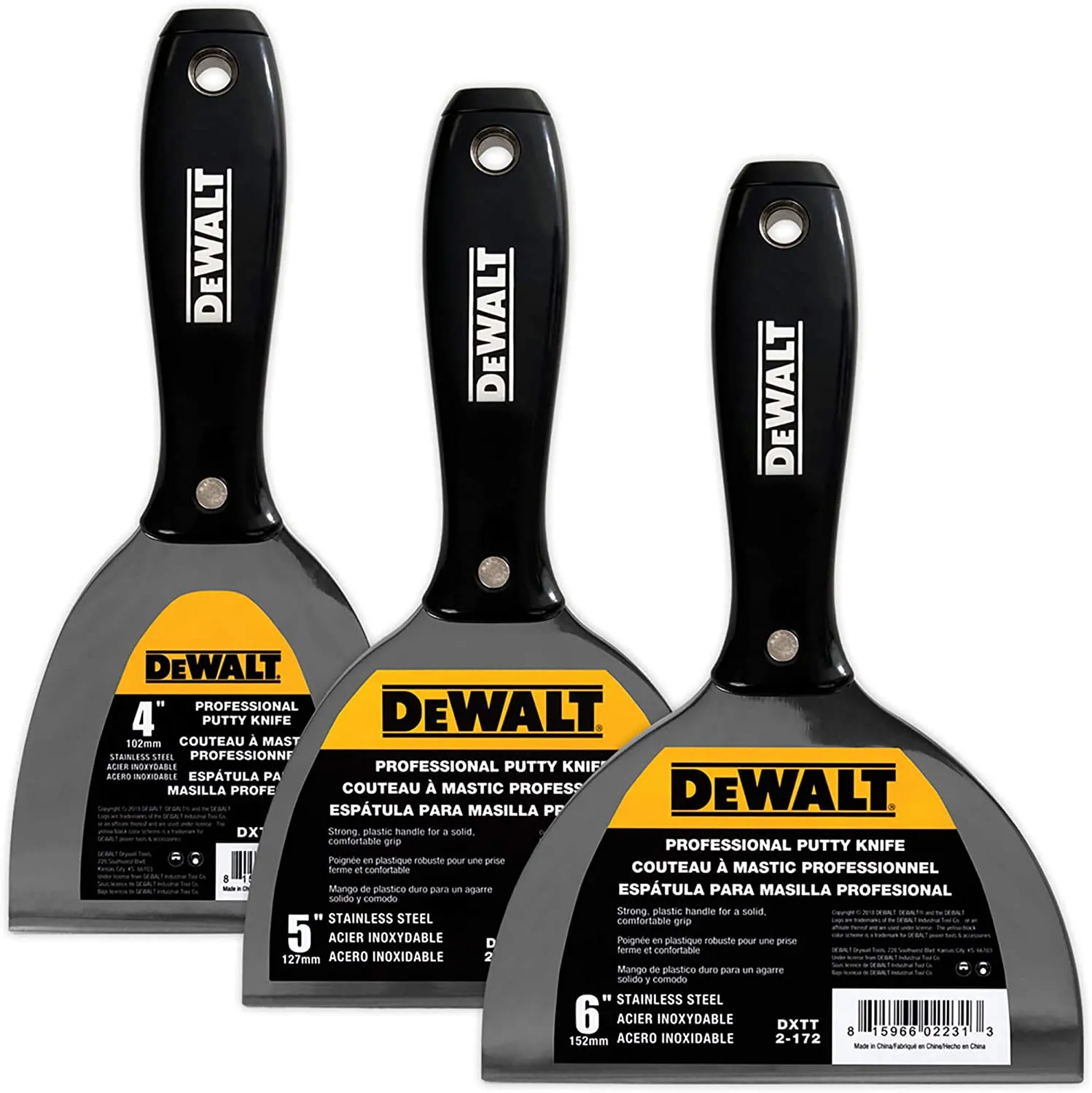 DEWALT STAINLESS STEEL PUTTY KNIFE PLASTIC HANDLE