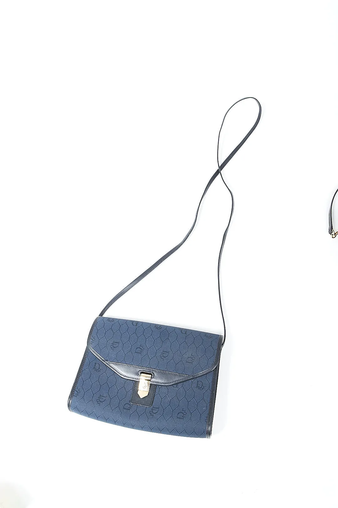 Dior Navy Vintage Canvas Honeycomb Crossbody Bag