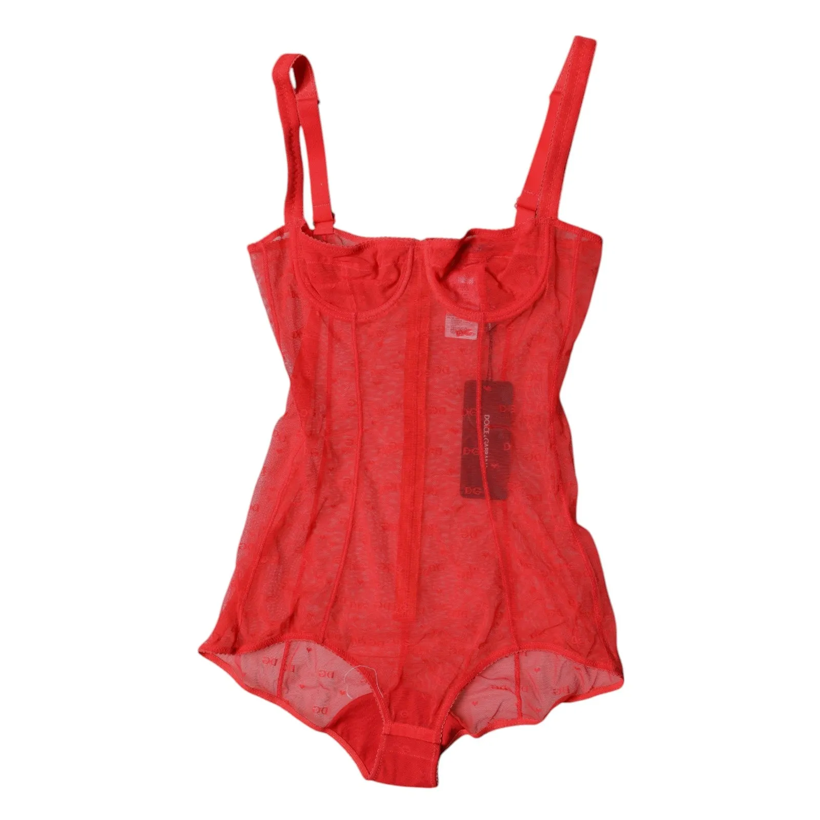 Dolce & Gabbana Red Tulle Balconette Bra Bodysuit Underwear