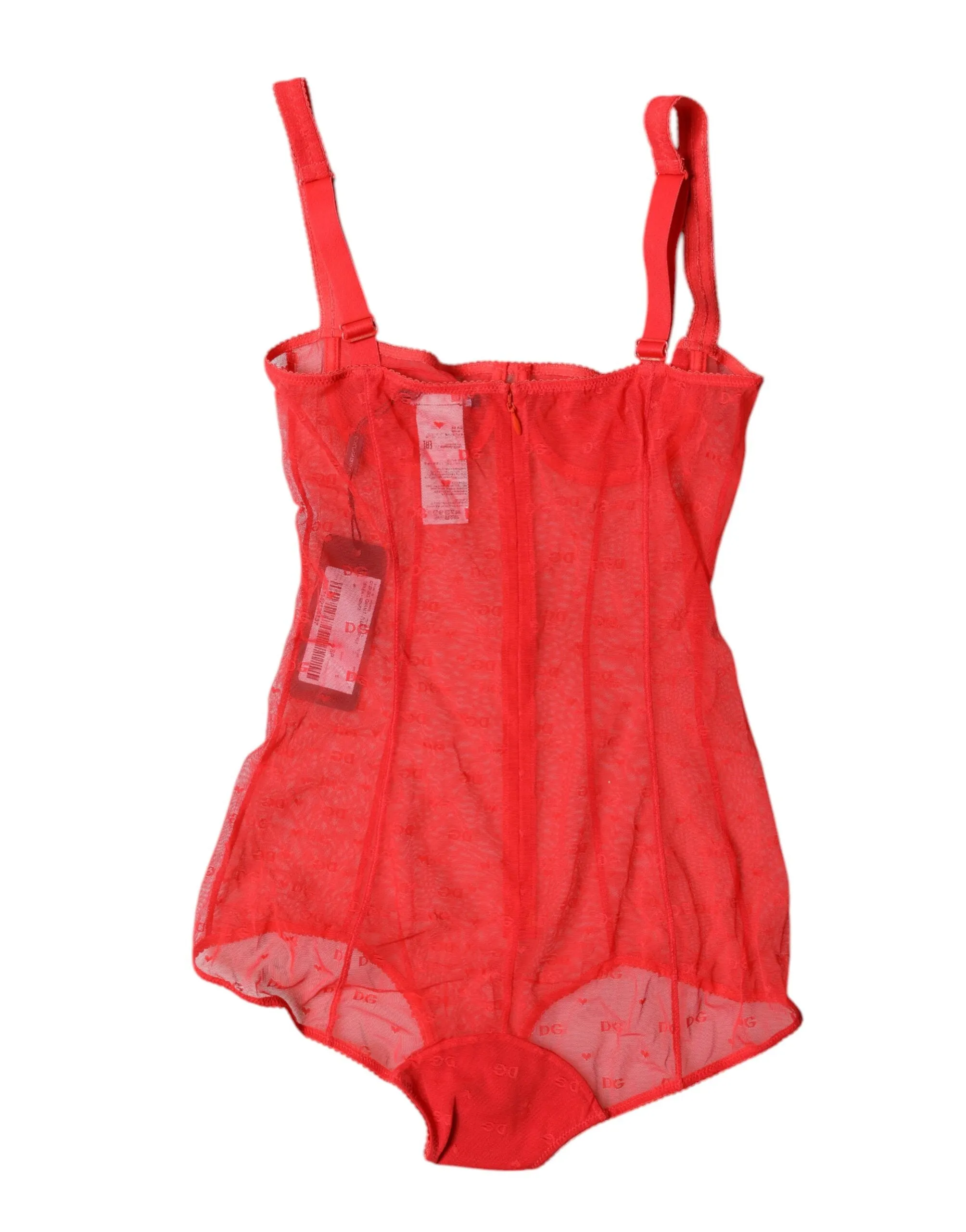 Dolce & Gabbana Red Tulle Balconette Bra Bodysuit Underwear
