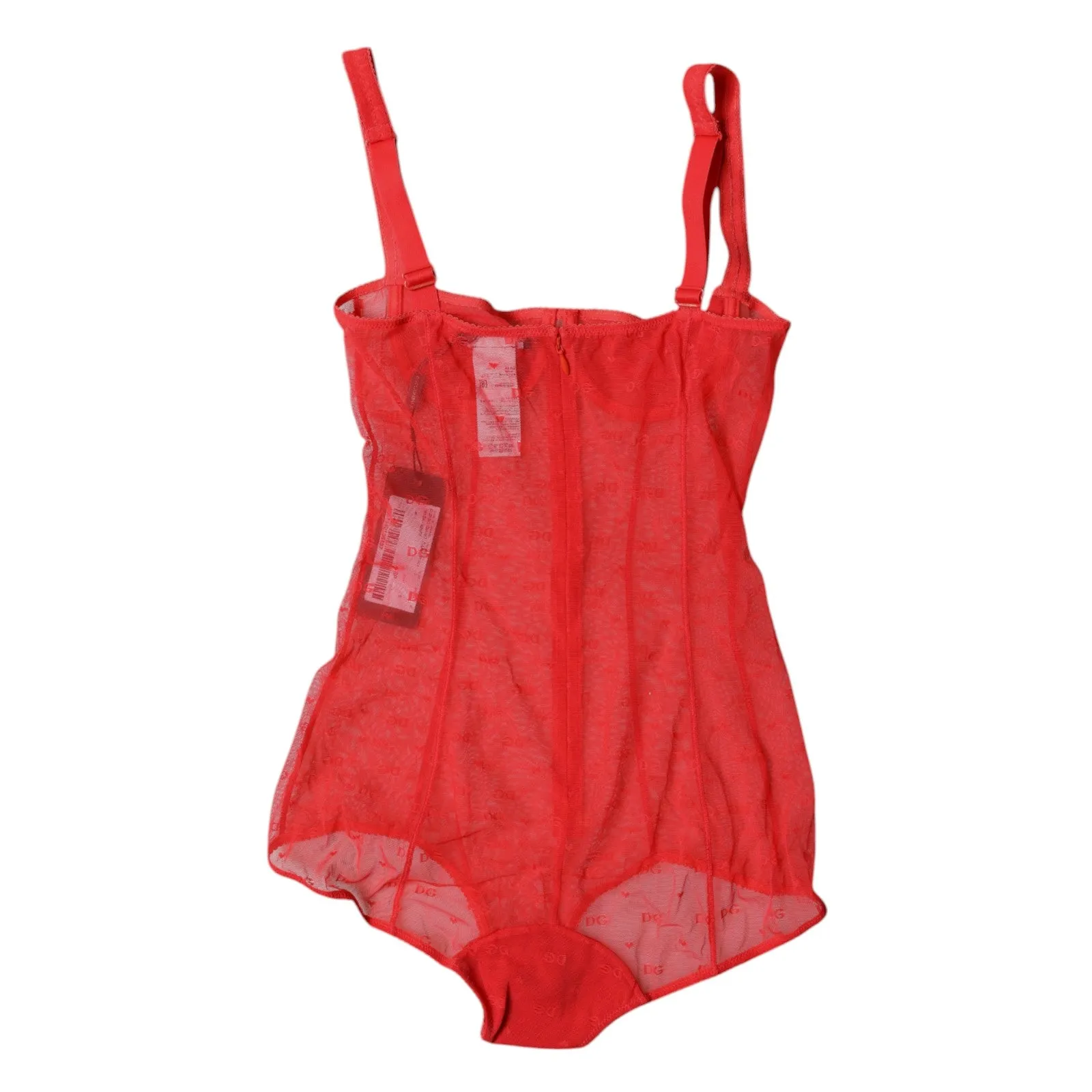 Dolce & Gabbana Red Tulle Balconette Bra Bodysuit Underwear