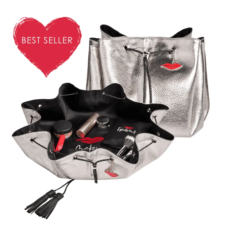 Donna May Vegan Drawstring Bag - Silver (PINK LINING)