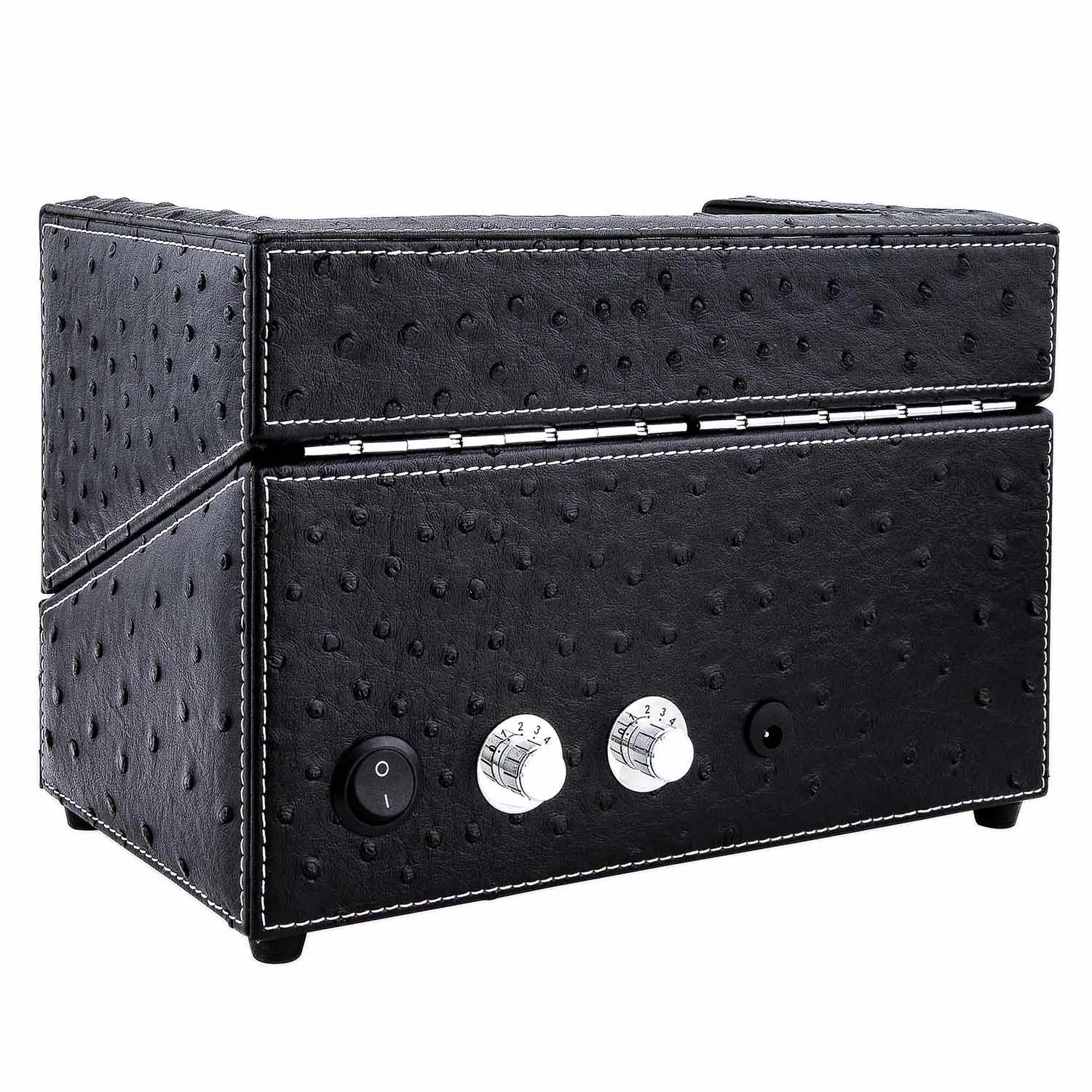 Double Automatic Watch Winder in Black Leather