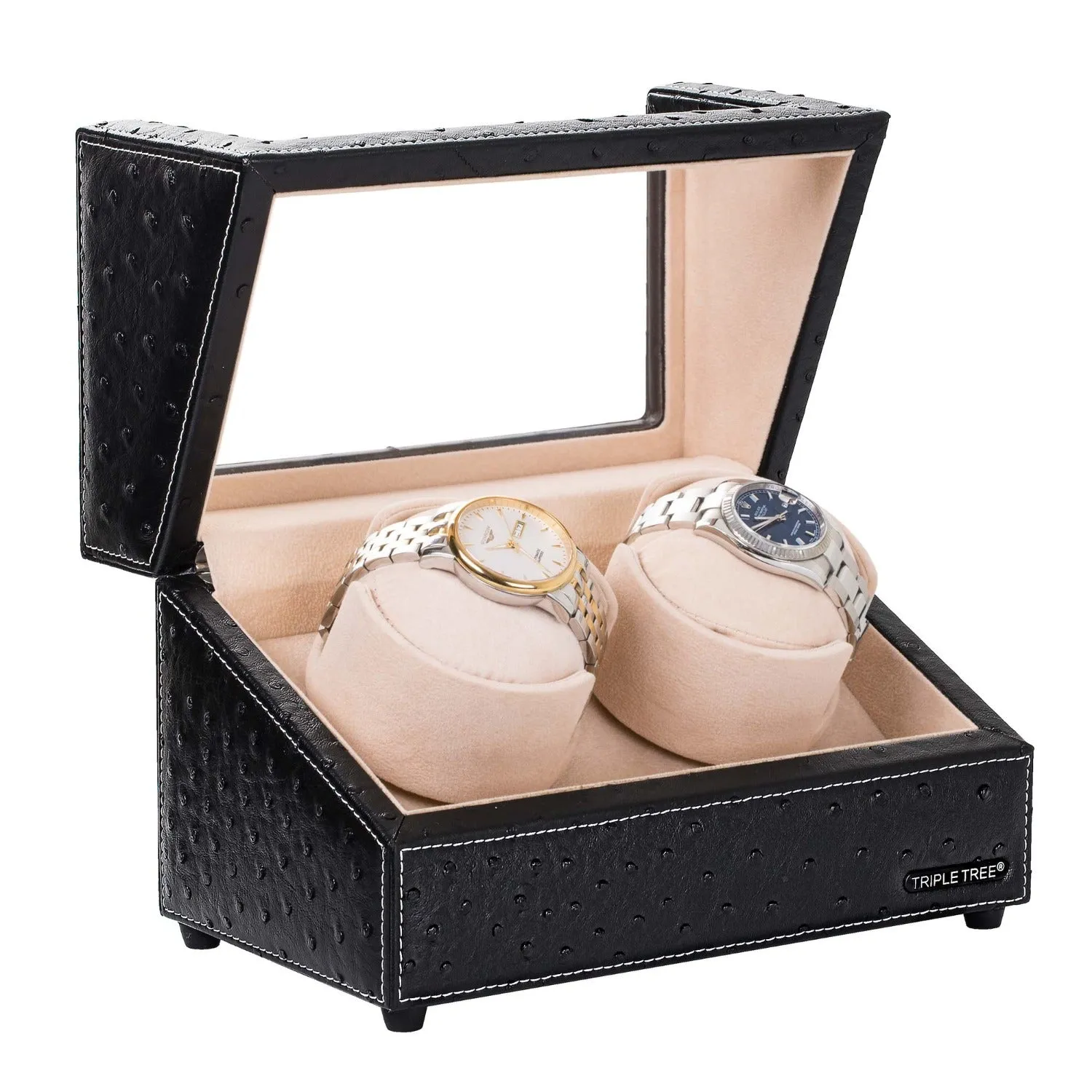 Double Automatic Watch Winder in Black Leather