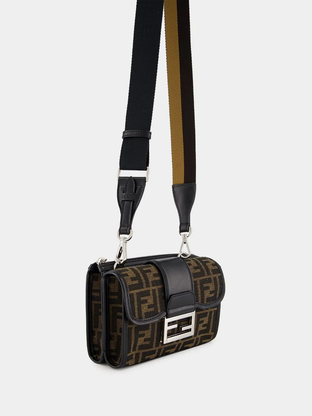Double Baguette Brown FF Jacquard Bag