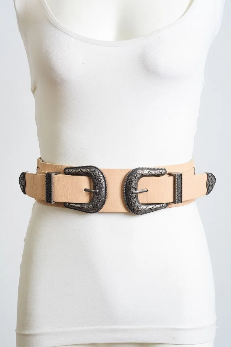 Double Western Buckle Belt with Elastic Waistband