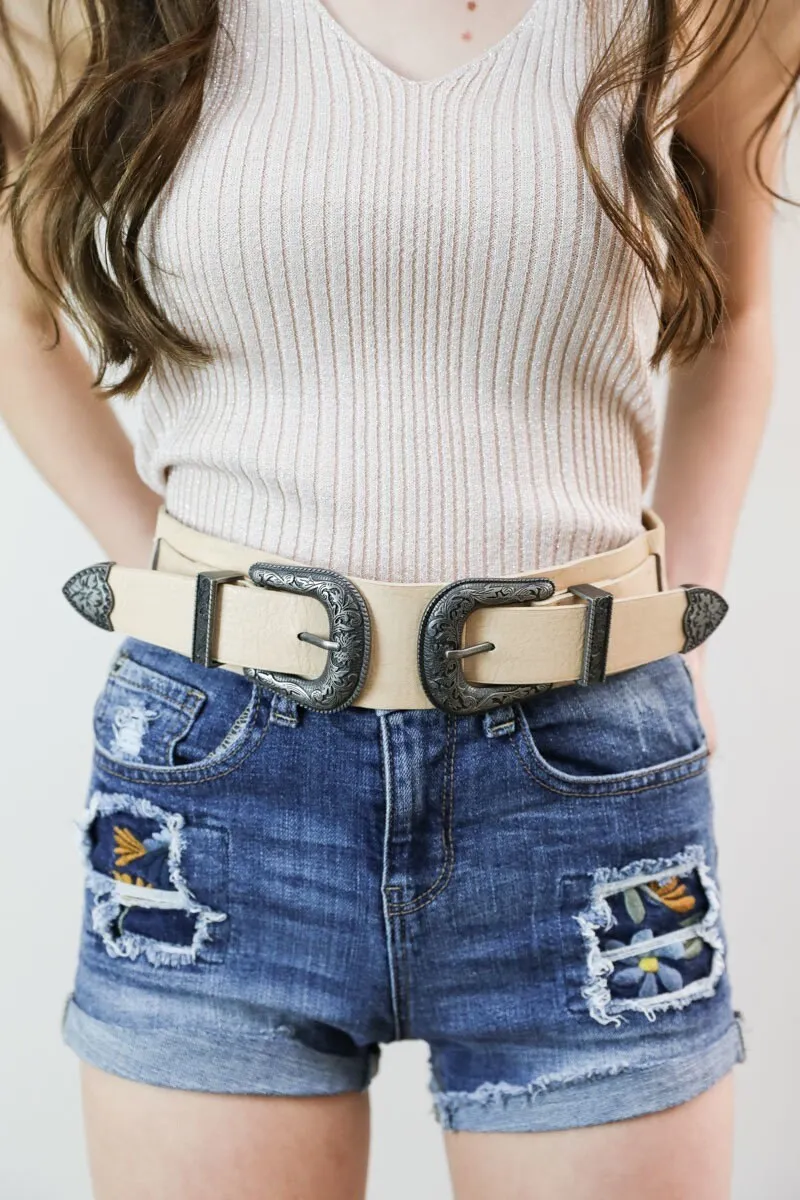 Double Western Buckle Belt with Elastic Waistband