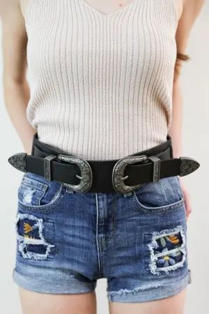 Double Western Buckle Belt with Elastic Waistband