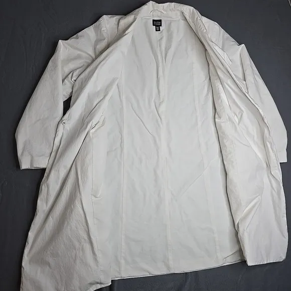 Eileen Fisher Woven Trench Coat Jacket Lightweight Cotton Nylon Blend Bone White