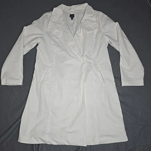 Eileen Fisher Woven Trench Coat Jacket Lightweight Cotton Nylon Blend Bone White