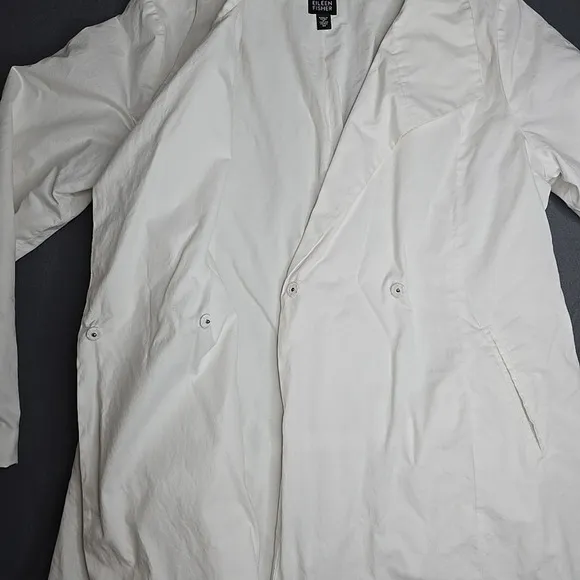 Eileen Fisher Woven Trench Coat Jacket Lightweight Cotton Nylon Blend Bone White