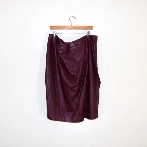 Eloquii Faux Leather Wrap Skirt in Burgundy (Maroon)