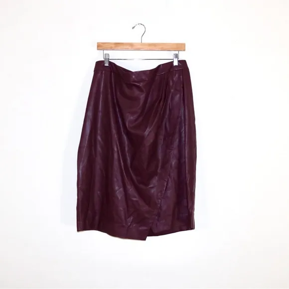 Eloquii Faux Leather Wrap Skirt in Burgundy (Maroon)