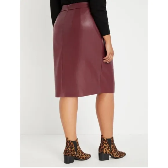 Eloquii Faux Leather Wrap Skirt in Burgundy (Maroon)