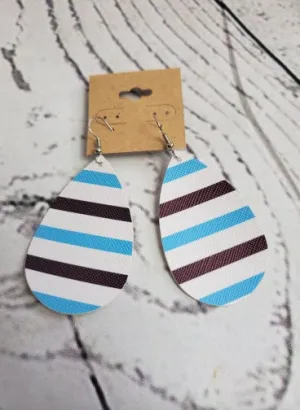 Faux Leather Earrings - Blue Stripped