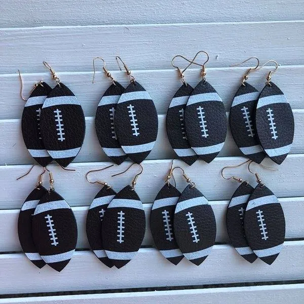 Faux Leather Football Hang Earrings