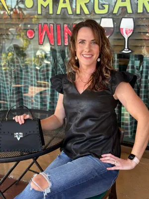 Faux Leather Ruffle Top