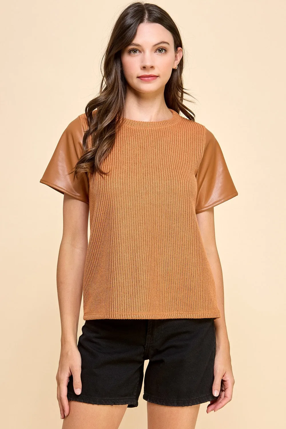 Faux Leather Sleeves Top