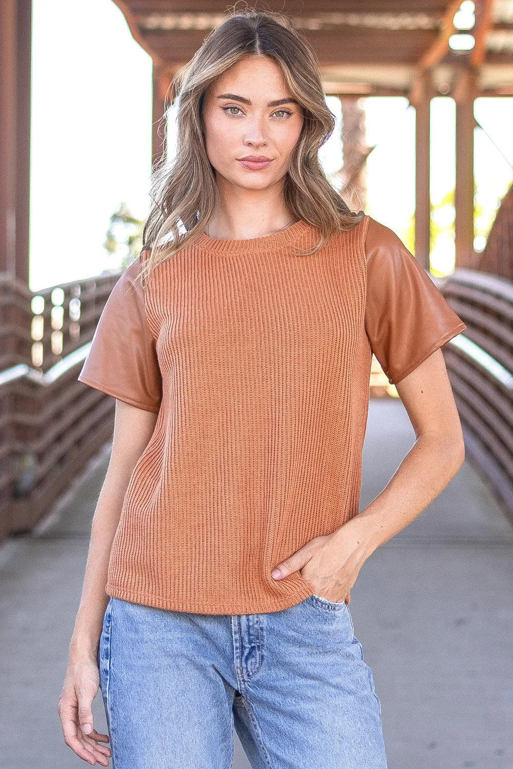 Faux Leather Sleeves Top