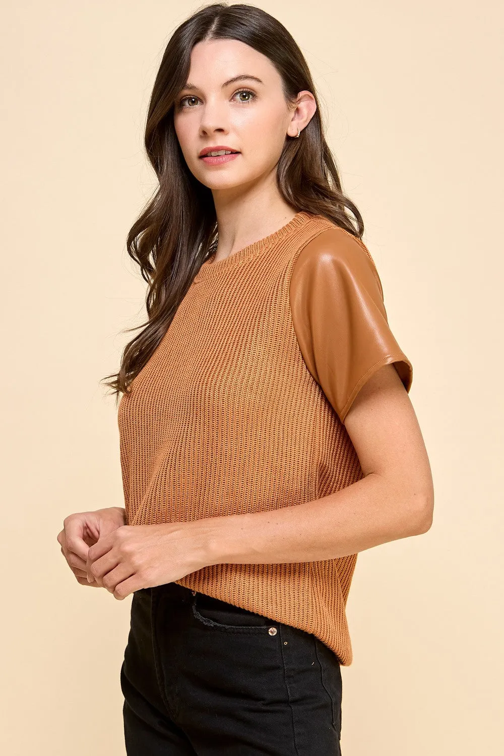 Faux Leather Sleeves Top