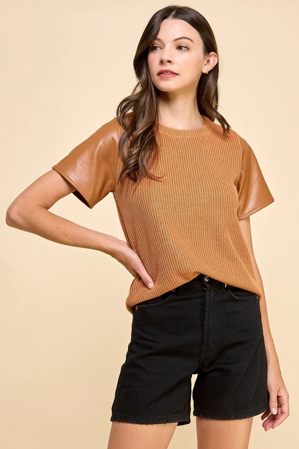 Faux Leather Sleeves Top