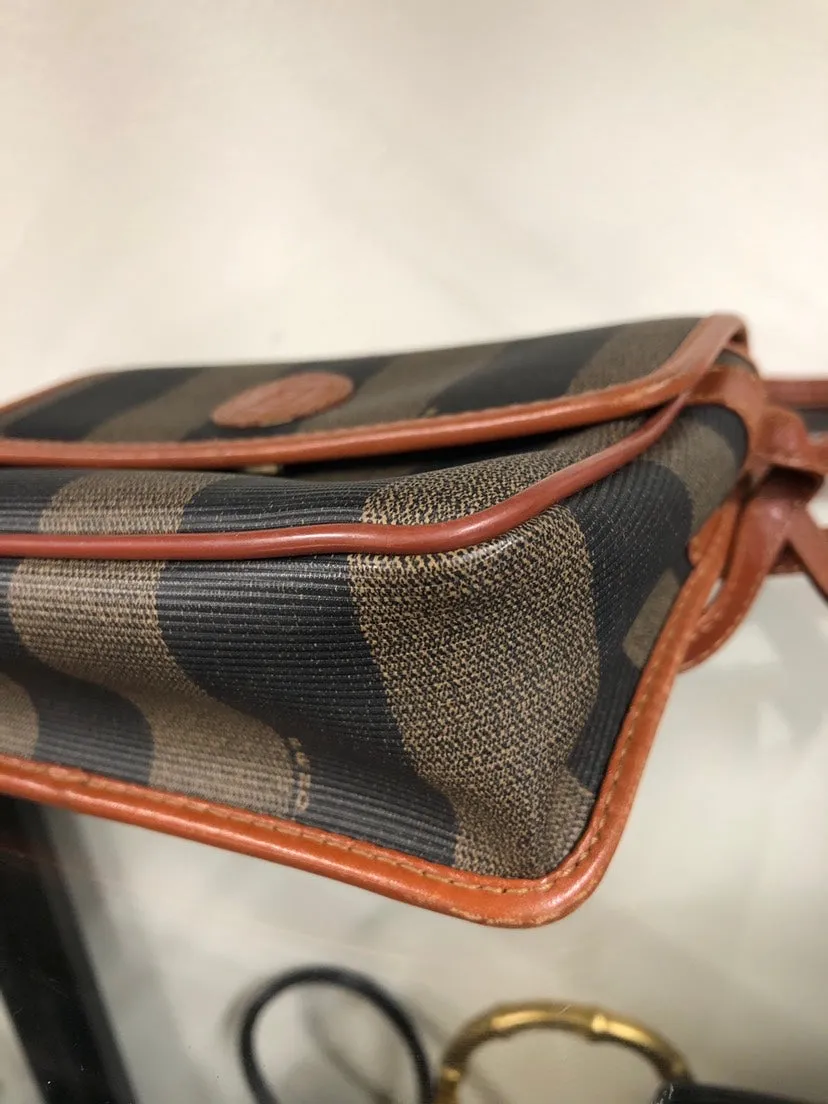 Fendi Vintage Stripe Brown Canvas Crossbody Bag