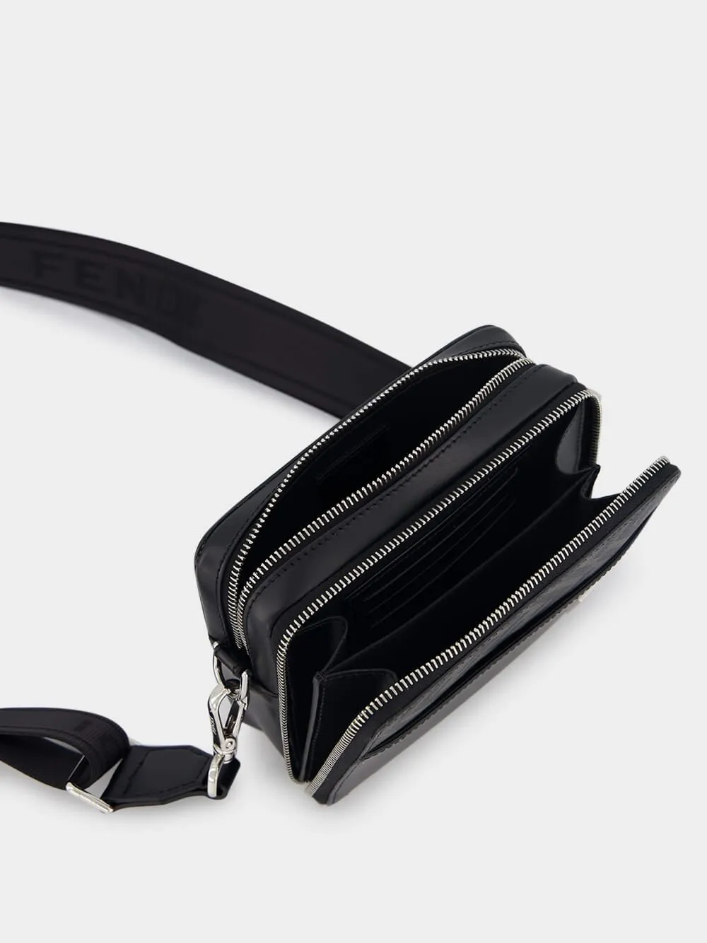 FF-Plaque Leather Messenger Bag