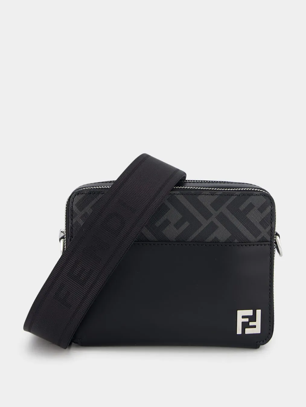 FF-Plaque Leather Messenger Bag