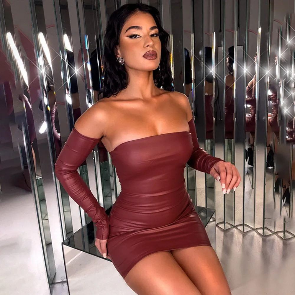 Fierce Strapless Faux Leather Bodycon Dress with Removable Sleeves