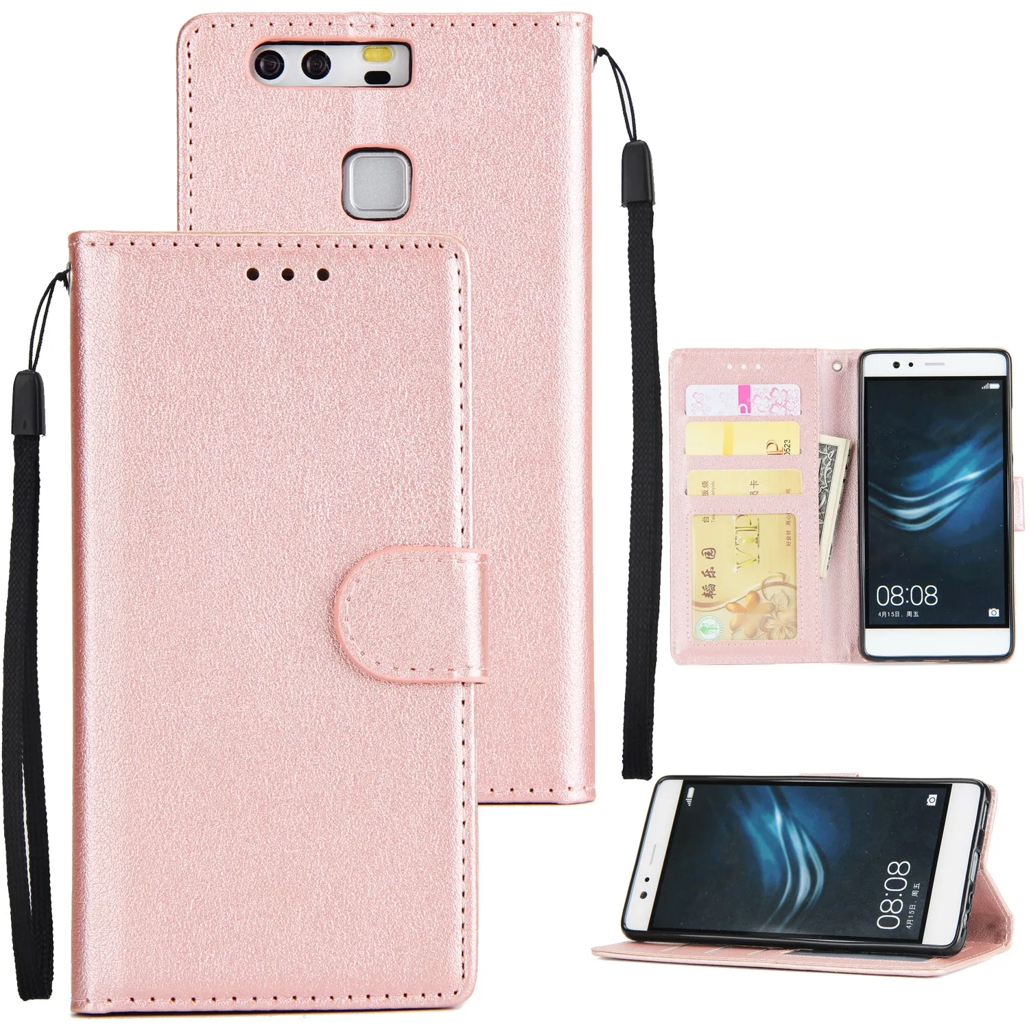 For Huawei P9 plus PU Leather Smart Phone Case Protective Cover with Buckle & 3 Card Position  wine red