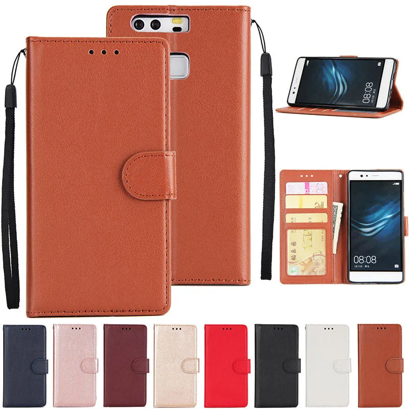 For Huawei P9 plus PU Leather Smart Phone Case Protective Cover with Buckle & 3 Card Position  wine red