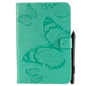 For iPad mini 1/2/3/4 Fashion Butterfly Embossed PU Leather Magnetic Closure Stand Case Auto Wake/Sleep Cover with Pen Slot green