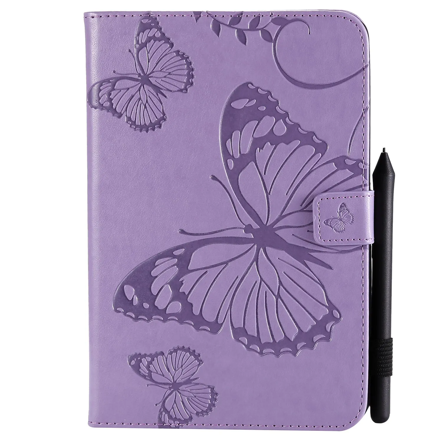 For iPad mini 1/2/3/4 Fashion Butterfly Embossed PU Leather Magnetic Closure Stand Case Auto Wake/Sleep Cover with Pen Slot green