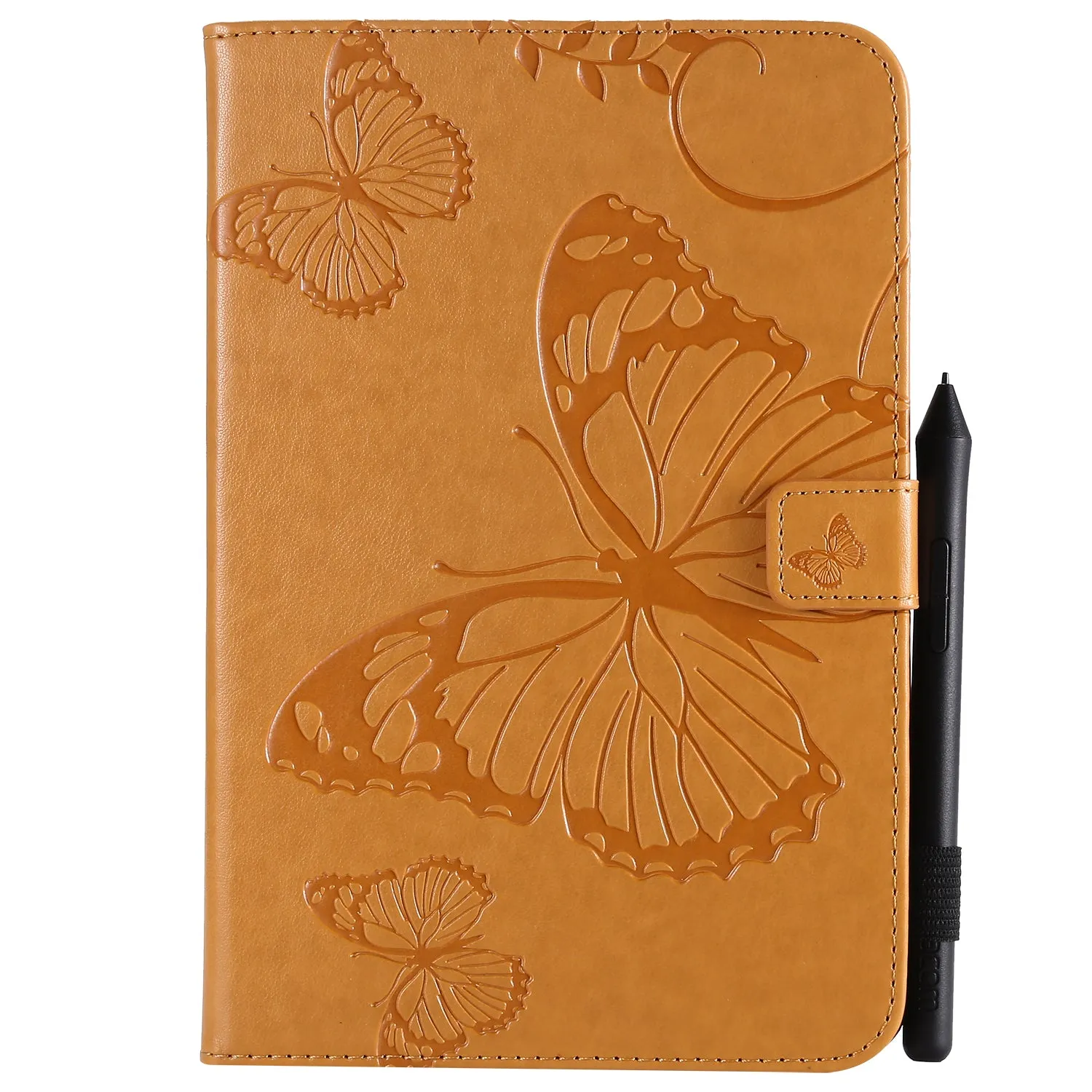 For iPad mini 1/2/3/4 Fashion Butterfly Embossed PU Leather Magnetic Closure Stand Case Auto Wake/Sleep Cover with Pen Slot green