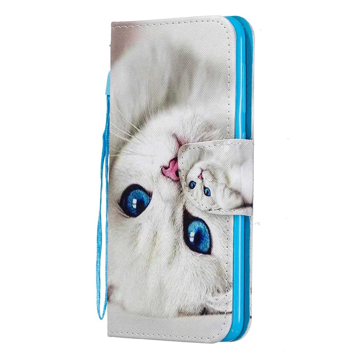 For Samsung A10/A20/A30 Smartphone Case PU Leather Wallet Design Cellphone Cover with Card Holder Stand Available Red lip cat