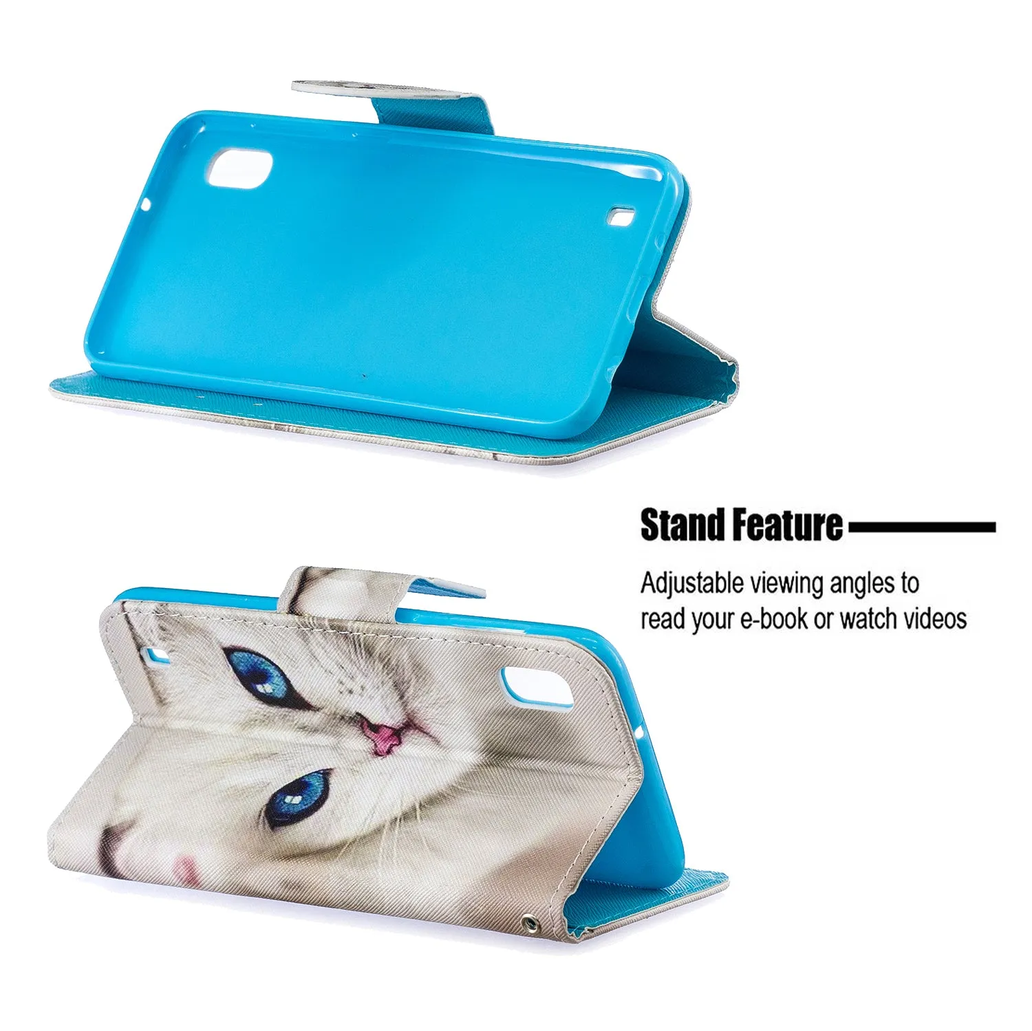 For Samsung A10/A20/A30 Smartphone Case PU Leather Wallet Design Cellphone Cover with Card Holder Stand Available Red lip cat