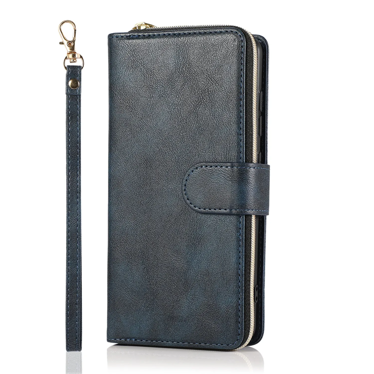 For Samsung A51 5G/A71 5G/Note 10 pro Pu Leather  Mobile Phone Cover Zipper Card Bag   Wrist Strap black