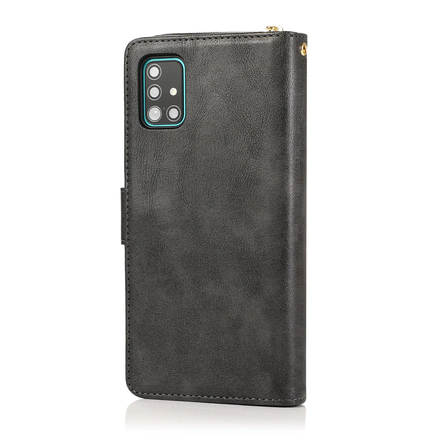 For Samsung A51 5G/A71 5G/Note 10 pro Pu Leather  Mobile Phone Cover Zipper Card Bag   Wrist Strap black