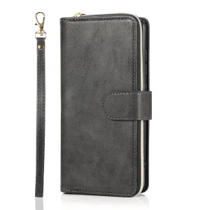 For Samsung A51 5G/A71 5G/Note 10 pro Pu Leather  Mobile Phone Cover Zipper Card Bag   Wrist Strap black