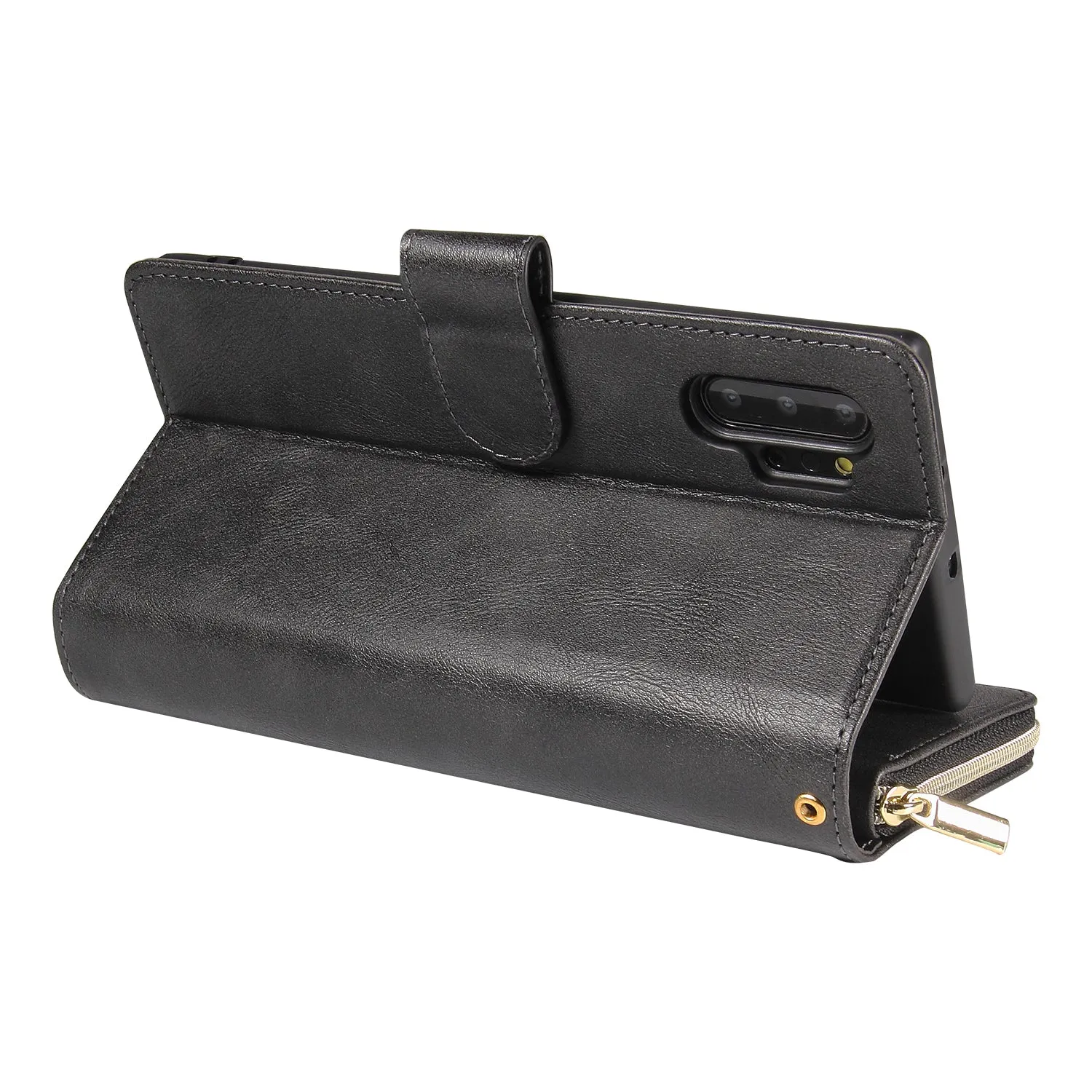 For Samsung A51 5G/A71 5G/Note 10 pro Pu Leather  Mobile Phone Cover Zipper Card Bag   Wrist Strap black