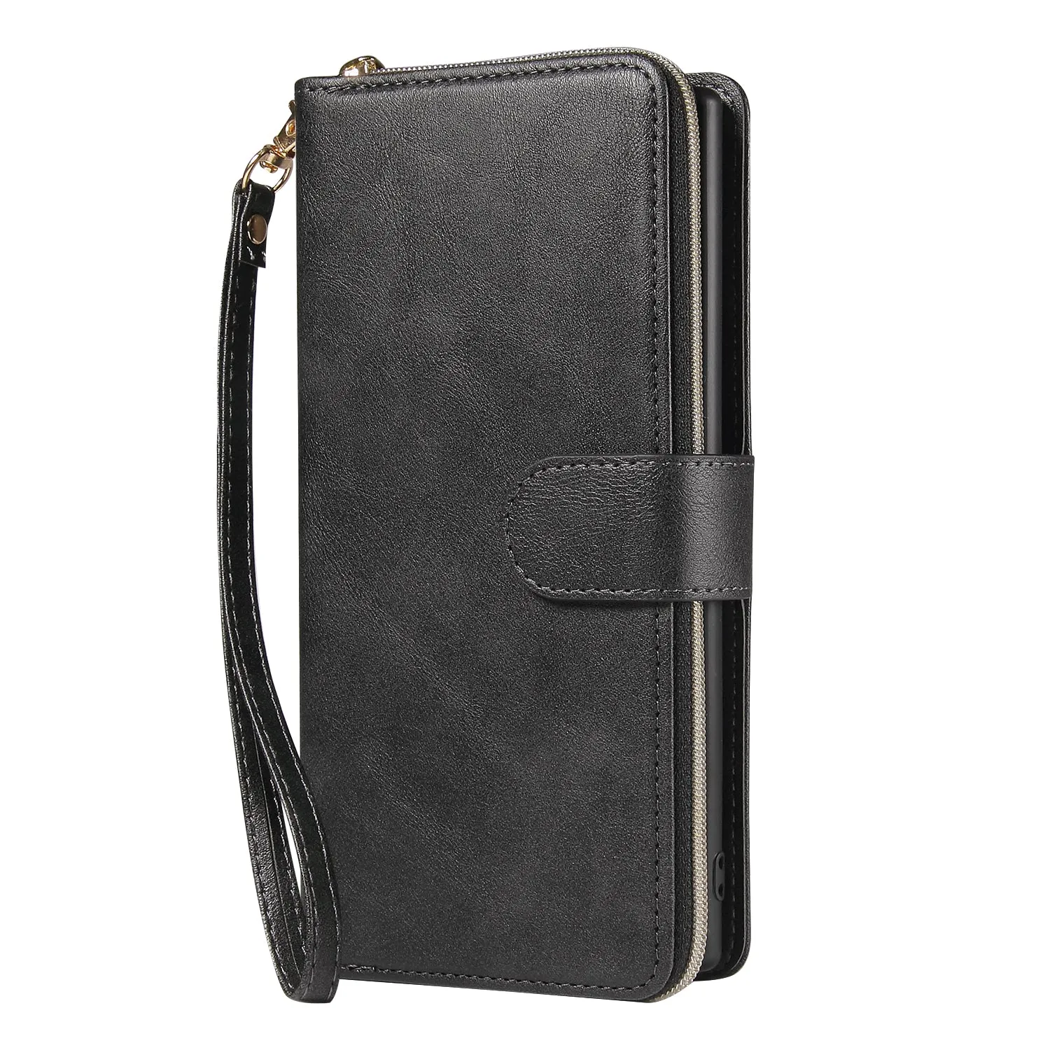 For Samsung A51 5G/A71 5G/Note 10 pro Pu Leather  Mobile Phone Cover Zipper Card Bag   Wrist Strap black