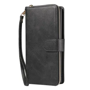 For Samsung A51 5G/A71 5G/Note 10 pro Pu Leather  Mobile Phone Cover Zipper Card Bag   Wrist Strap black