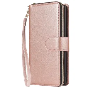 For Samsung A51 5G/A71 5G/Note 10 pro Pu Leather  Mobile Phone Cover Zipper Card Bag   Wrist Strap Rose gold