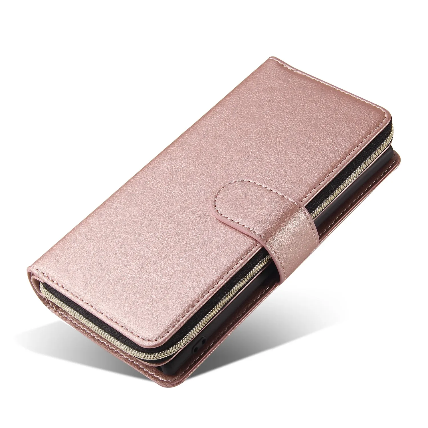 For Samsung A51 5G/A71 5G/Note 10 pro Pu Leather  Mobile Phone Cover Zipper Card Bag   Wrist Strap Rose gold
