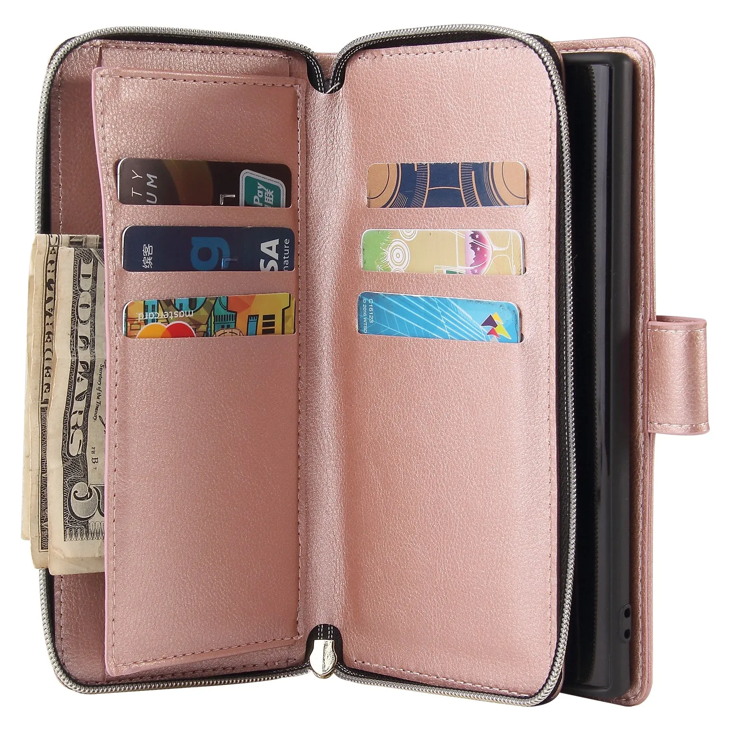 For Samsung A51 5G/A71 5G/Note 10 pro Pu Leather  Mobile Phone Cover Zipper Card Bag   Wrist Strap Rose gold
