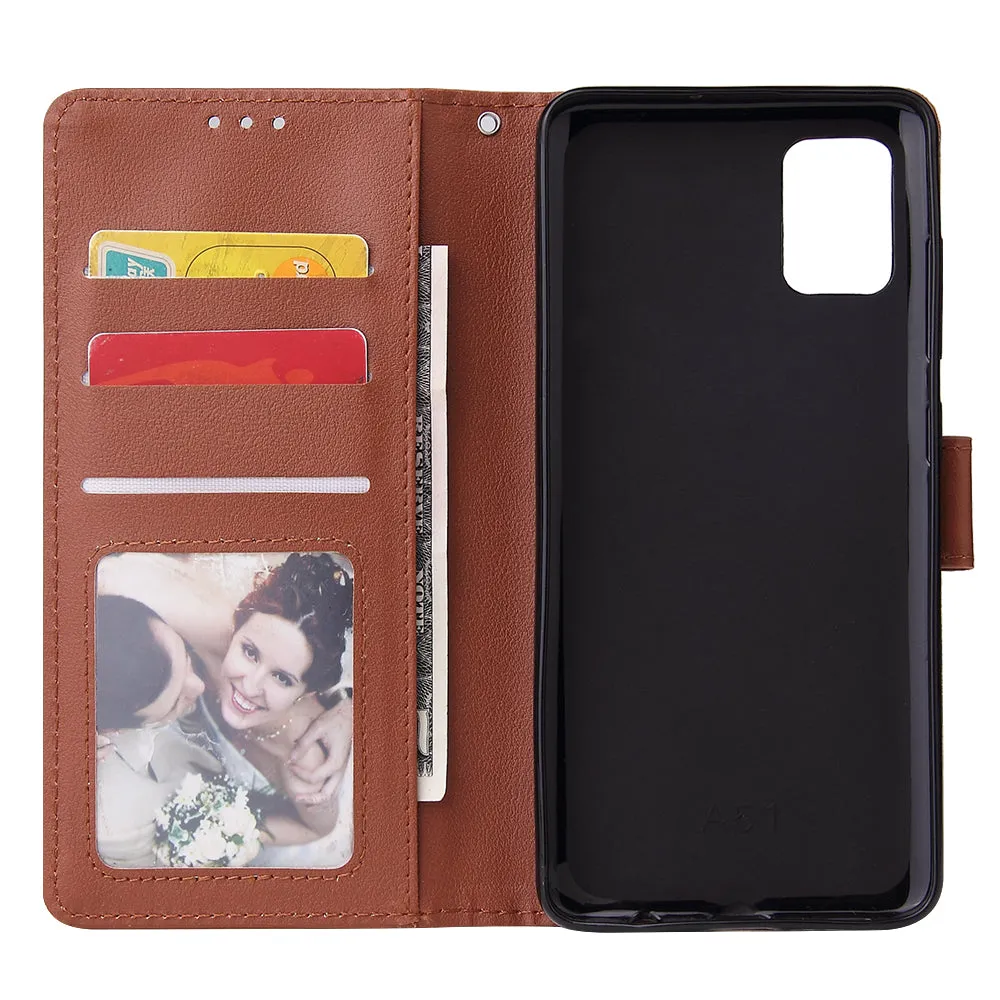 For Samsung A51 Phone Case PU Leather Shell All-round Protection Precise Cutout Wallet Design Cellphone Cover  Black